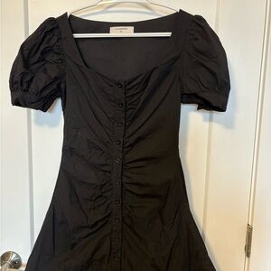 Commense Black Button-Down Puff Sleeve Mini Dress